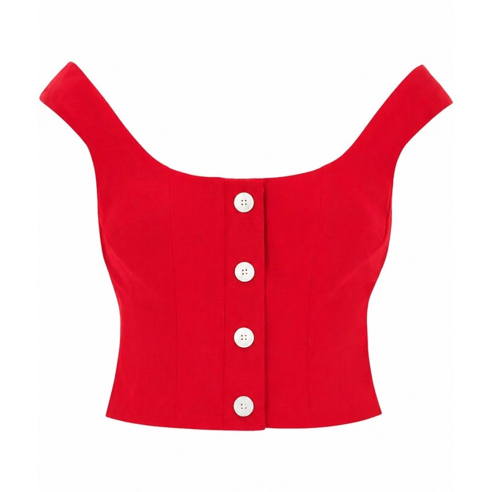 Staud | Retta Topside Cropped Button Tank Top in Red - Picture 2 of 5